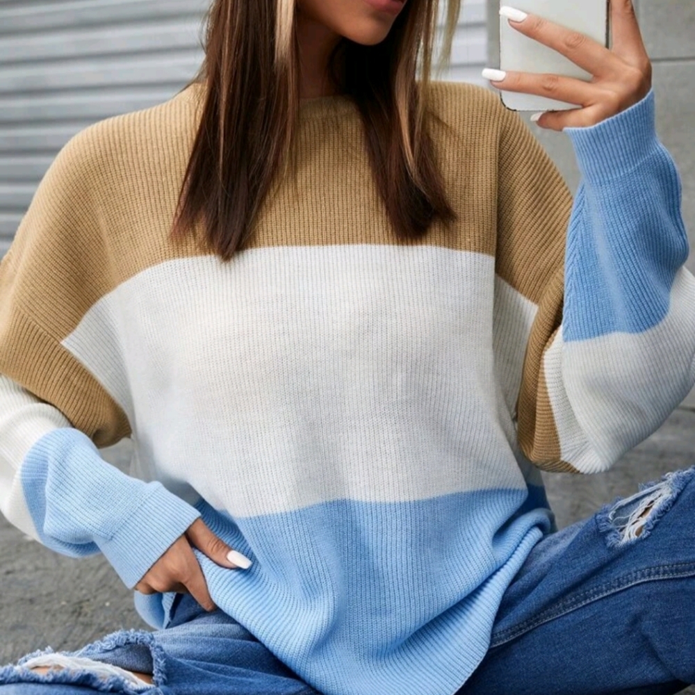 Colorblock Drop Shoulder Sweater - Picture 2 of 4